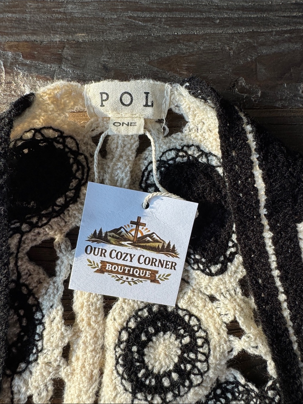 POL onyx edge boho open weave floral cardigan duster NWT OS - Picture 6 of 8